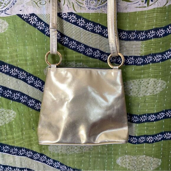 Vintage 80's Paloma Picasso Gold Leather Crossbody Purse One Size - Picture 5 of 13